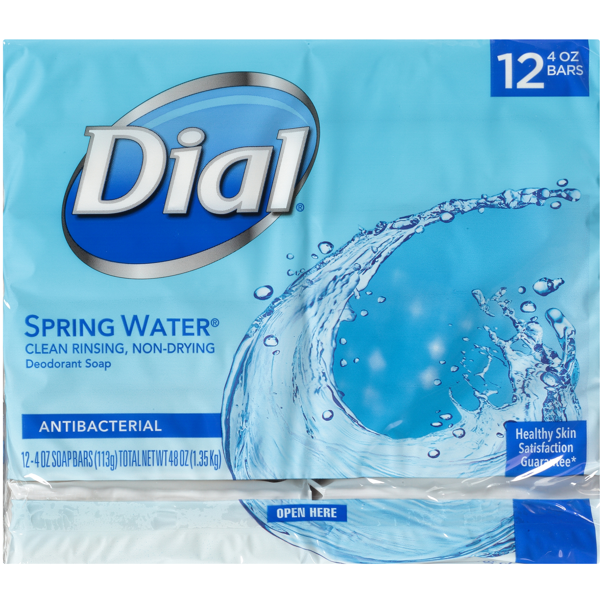 Dial Antibacterial Deodorant Bar Soap, Spring Water, 4 Ounce, 12 Bars