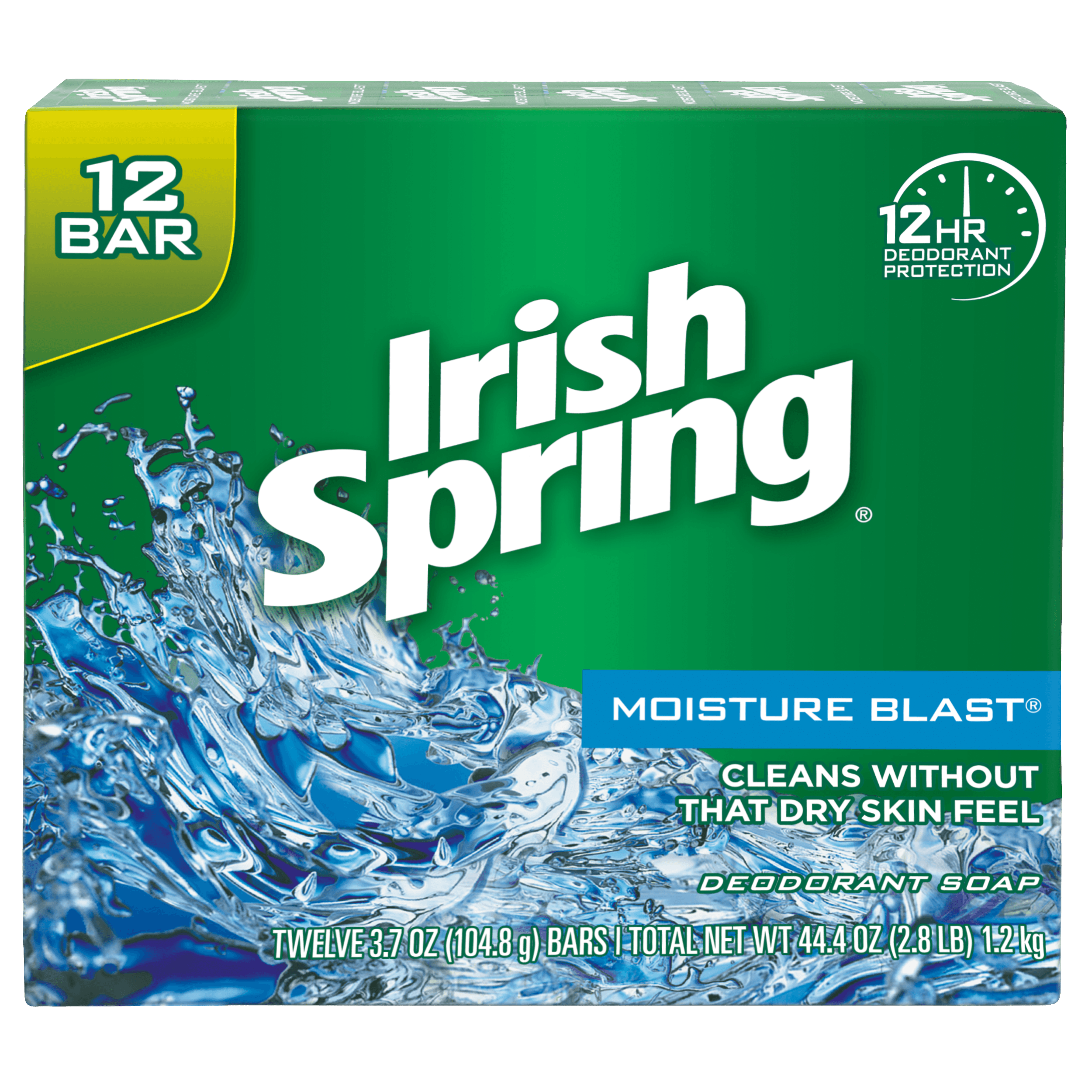 Irish Spring Moisture Blast, Moisturizing Bar Soap, 3.7 Ounce, 12 Bar Pack