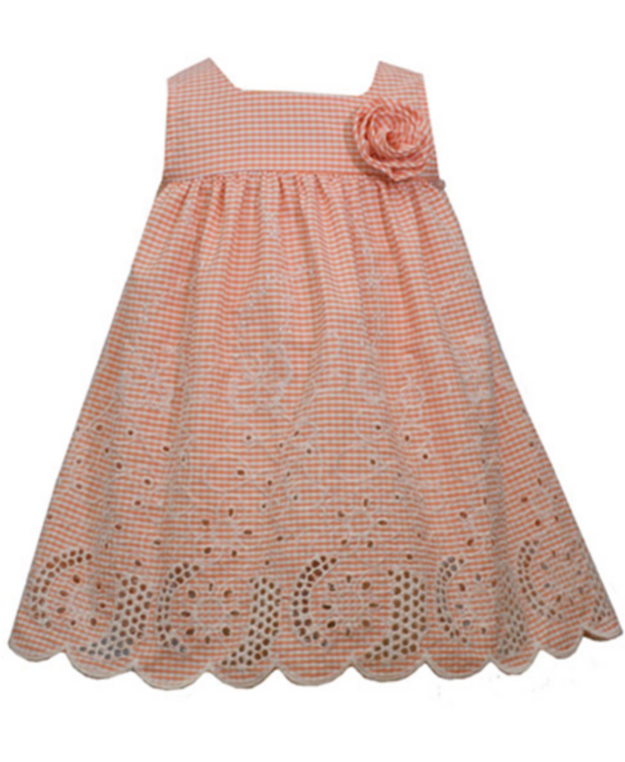 Bonnie Jean Girls Embroidered Gingham Eyelet Dress 6-9m
