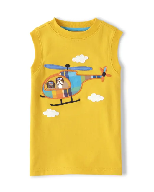 Boys Applique Helicopter Tank Top - Travel Adventure 18-24m