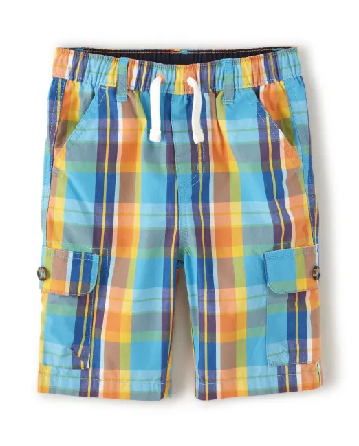 Boys Plaid Cargo Shorts - Travel Adventure 18-24m