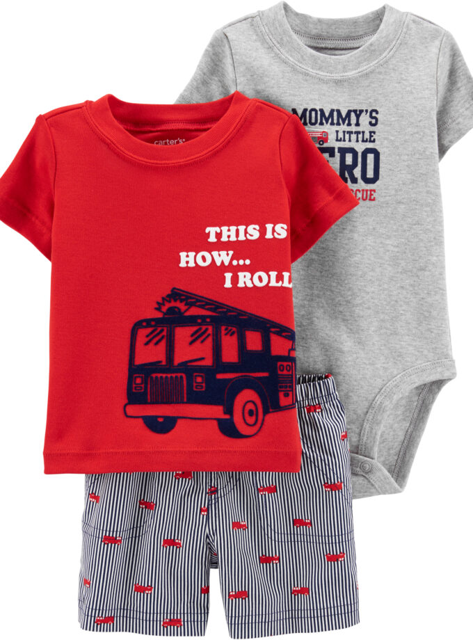 3-Piece Firetruck Little Short Set - 18M