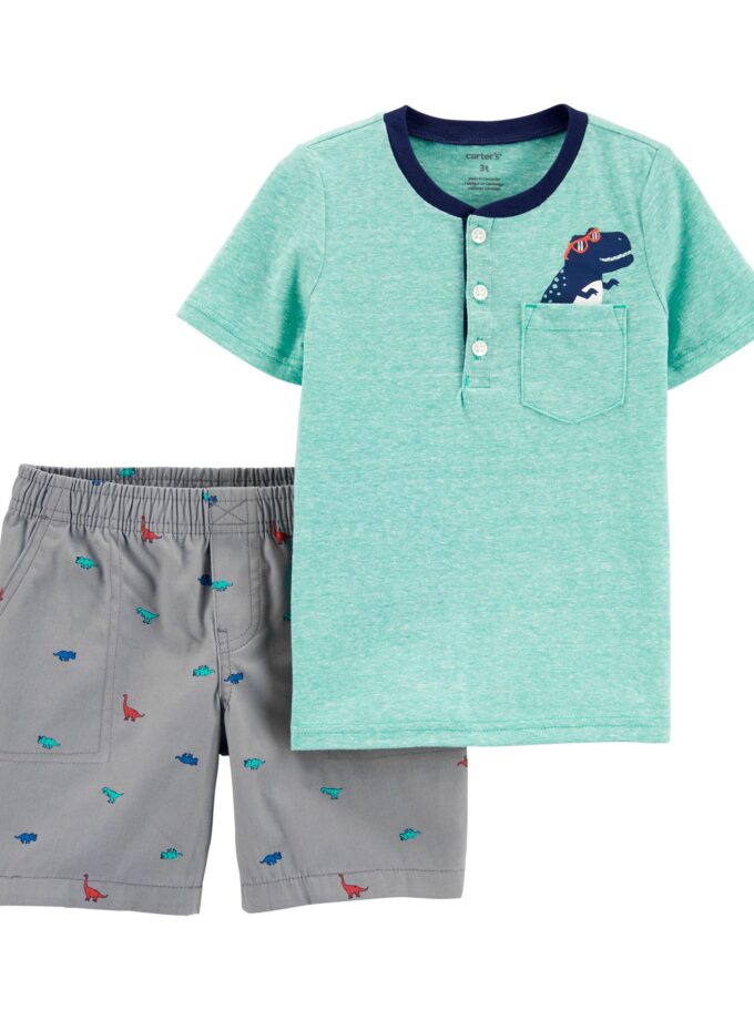 2-Piece Dinosaur Snow Yarn Henley & Canvas Short Set -24
