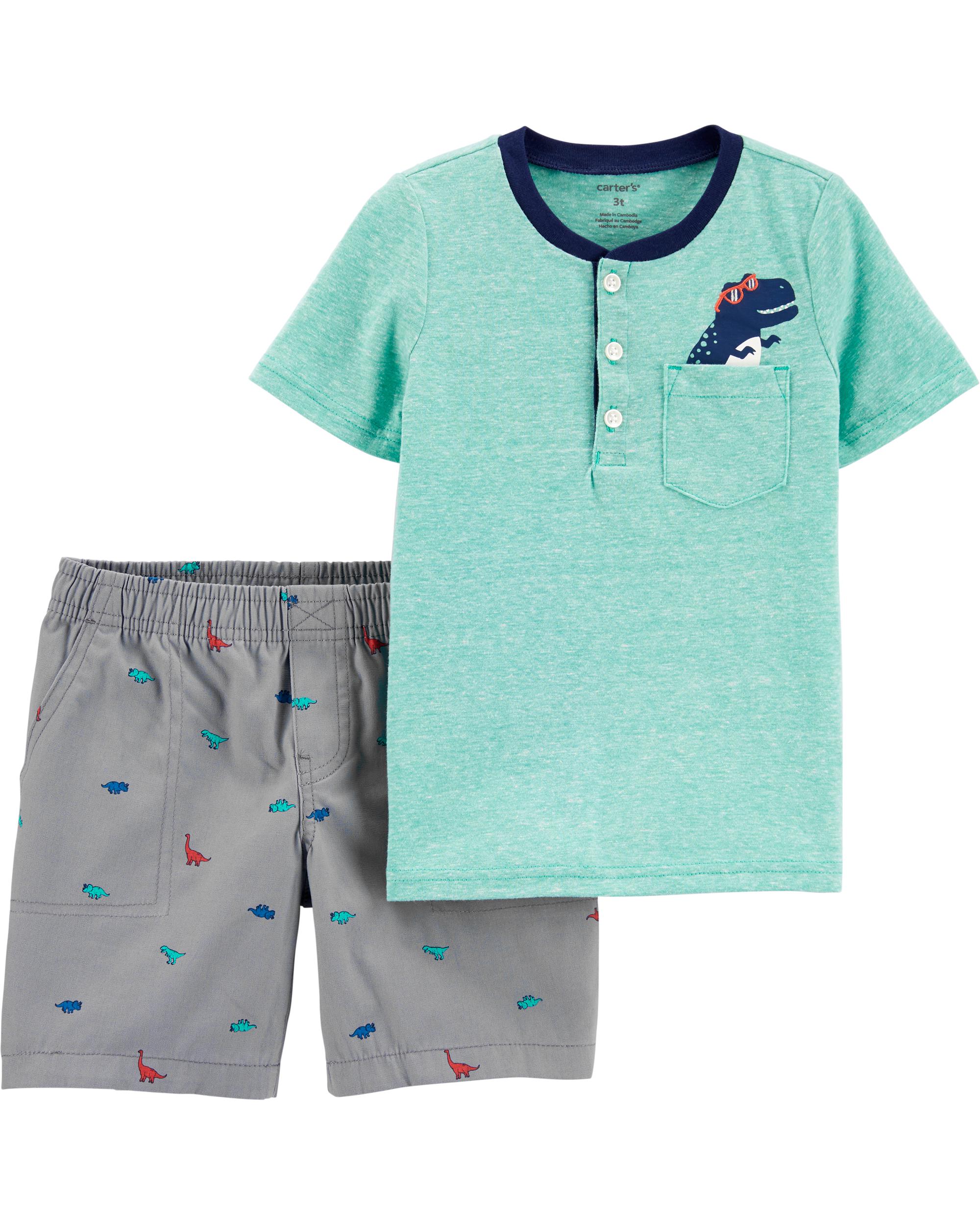 2-Piece Dinosaur Snow Yarn Henley & Canvas Short Set -24