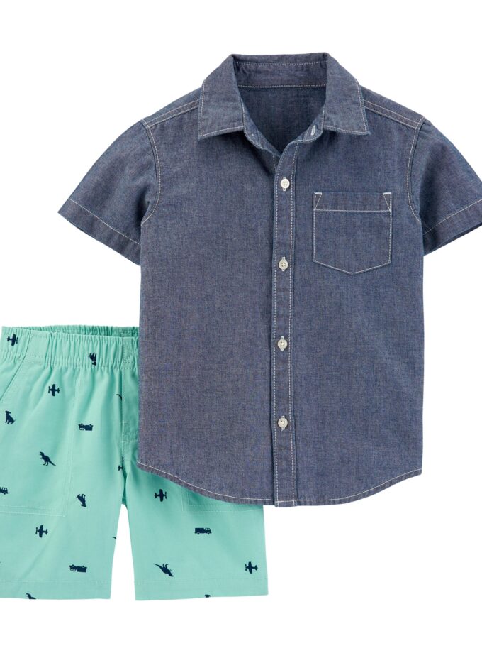 2-Piece Chambray Button-Front Shirt & Canvas Shorts -9M