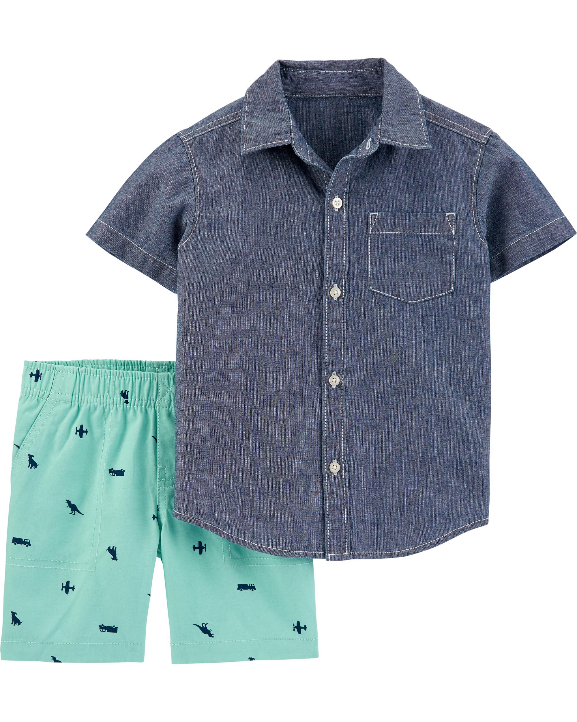 2-Piece Chambray Button-Front Shirt & Canvas Shorts -9M