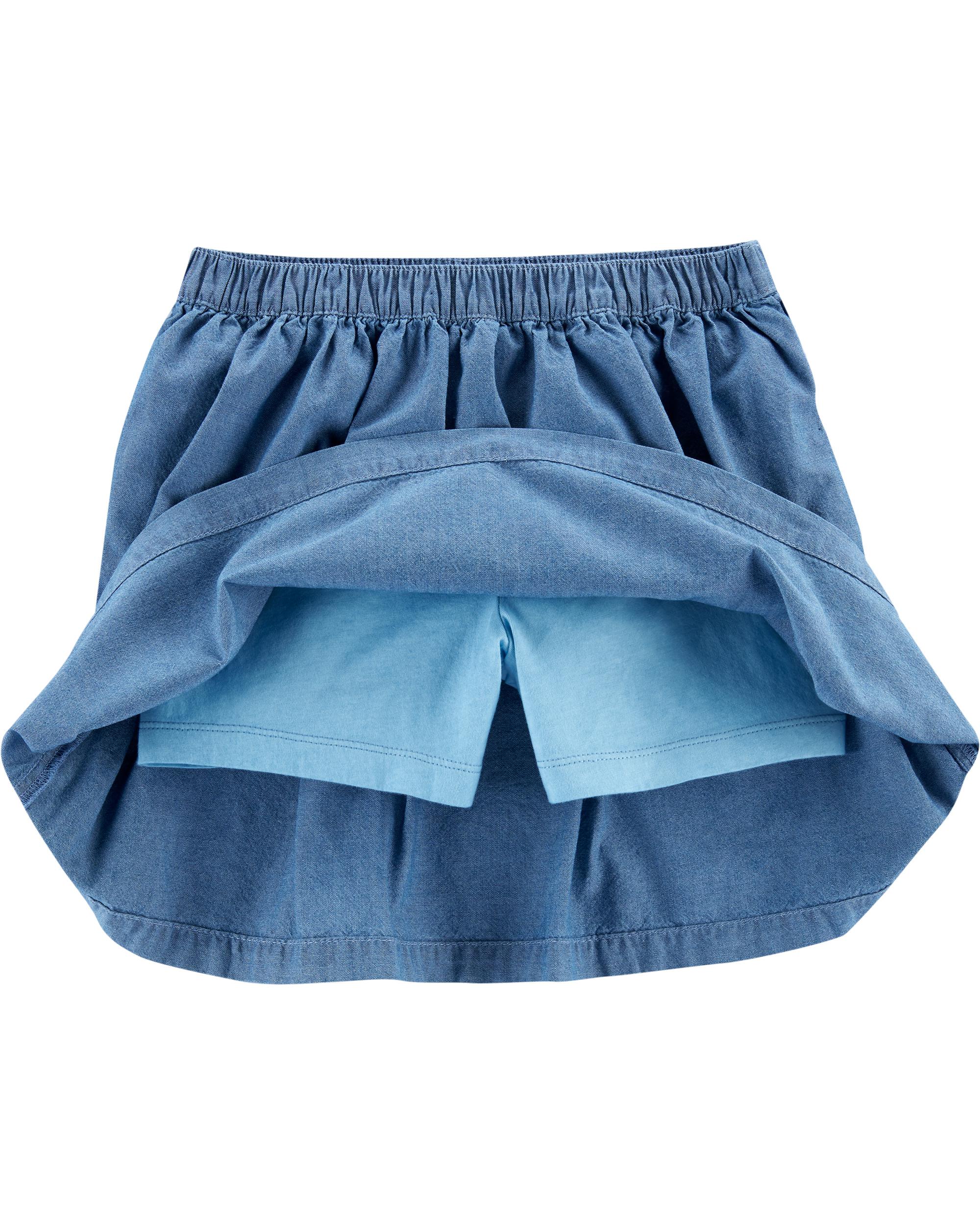 2-Piece Floral Jersey Tee & Chambray Skort Set - 4 - Image 2