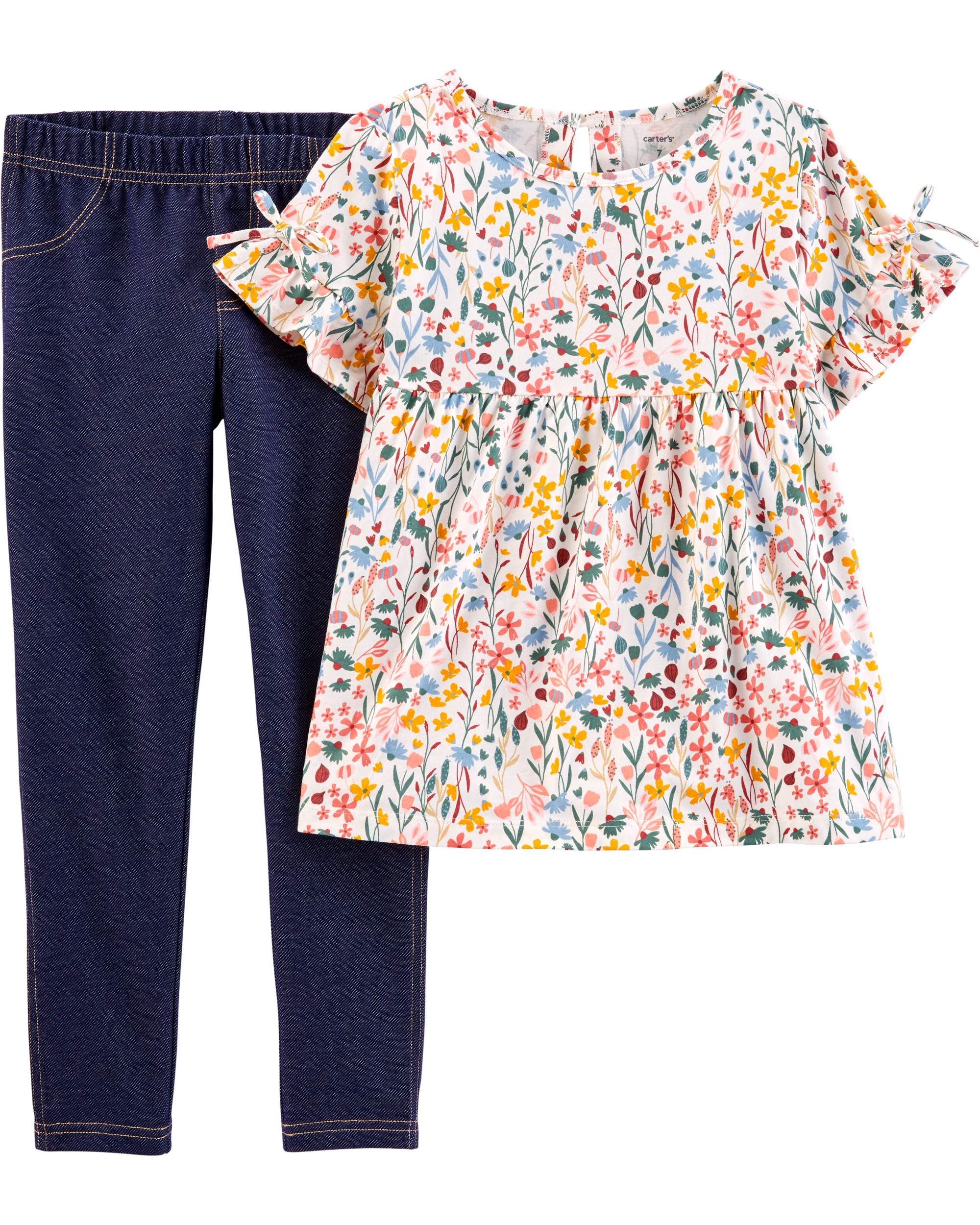 2-Piece Floral Flutter Tee & Jegging Set - 5Y