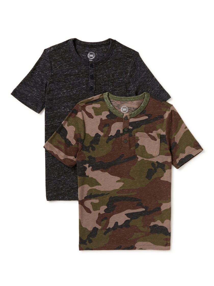 Wonder Nation Boys Short Sleeve Button Knit Henley, 2-Pack