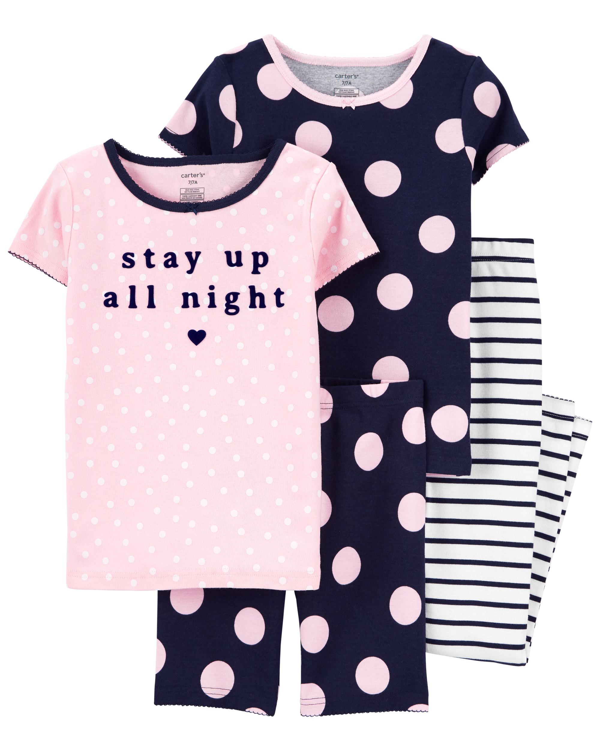 4-Piece Polka Dot 100% Snug Fit Cotton PJs, 14Y