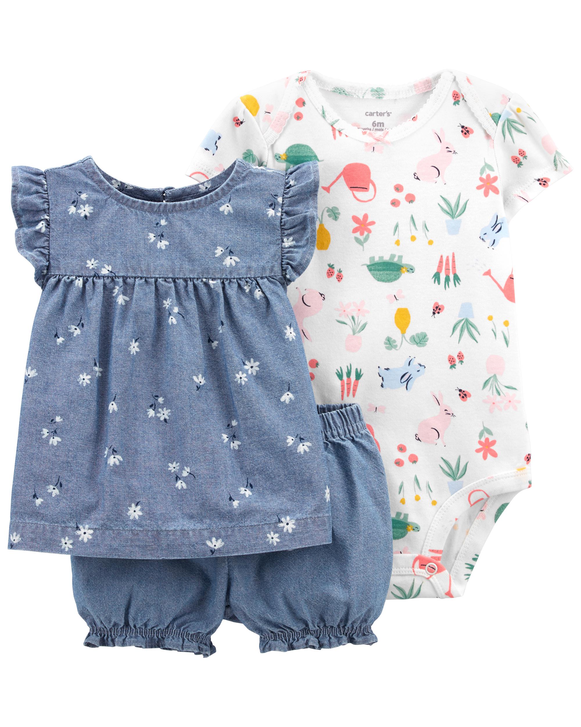 3-Piece Floral Little Short Set,12M