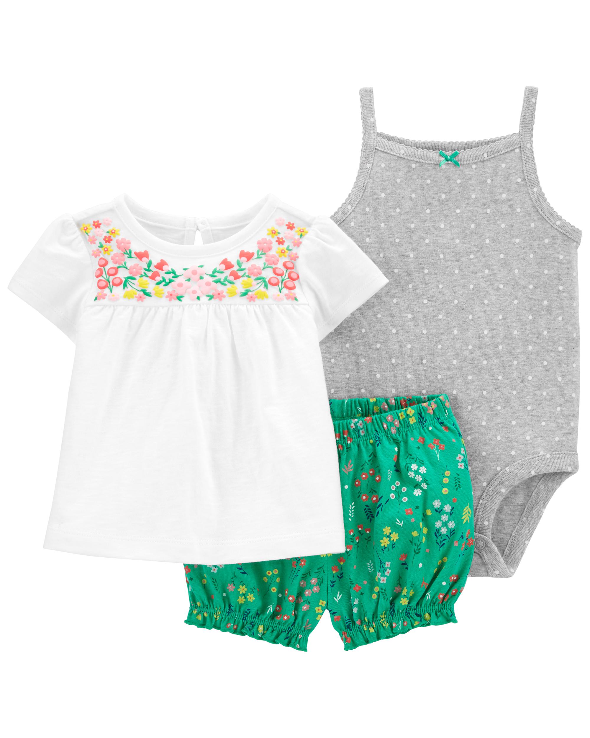 3-Piece Floral Little Short Set, 6M