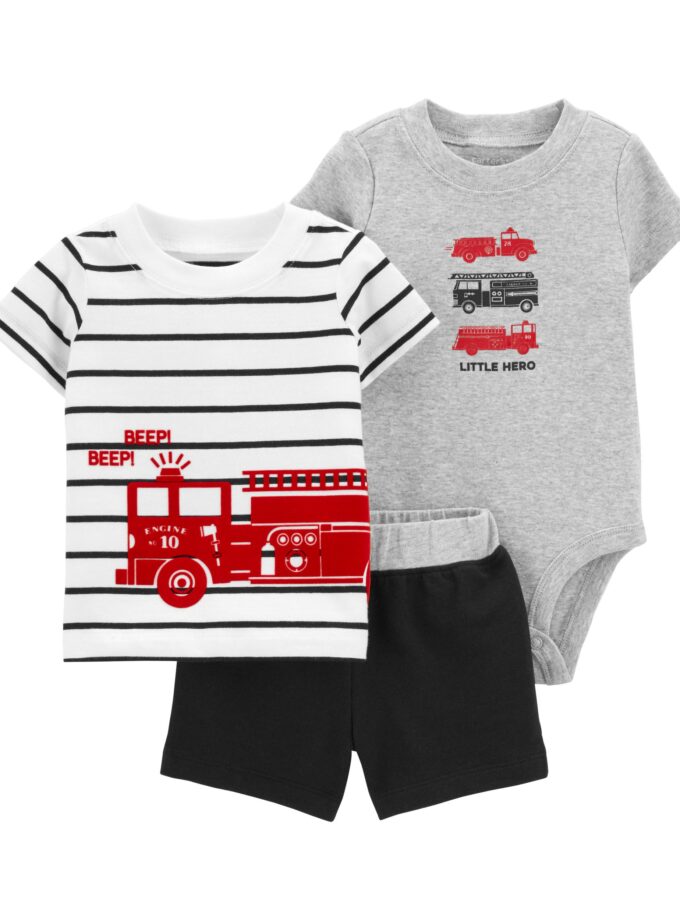 3-Piece Firetruck Little Short Set, 6M
