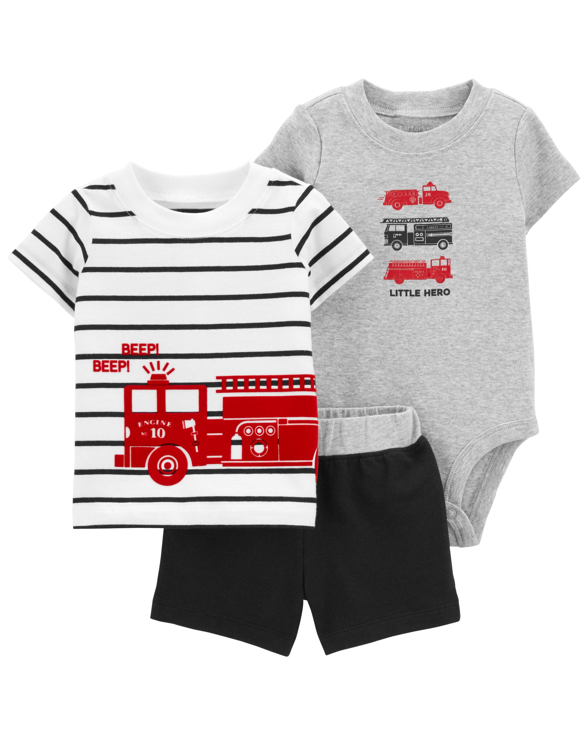 3-Piece Firetruck Little Short Set, 6M