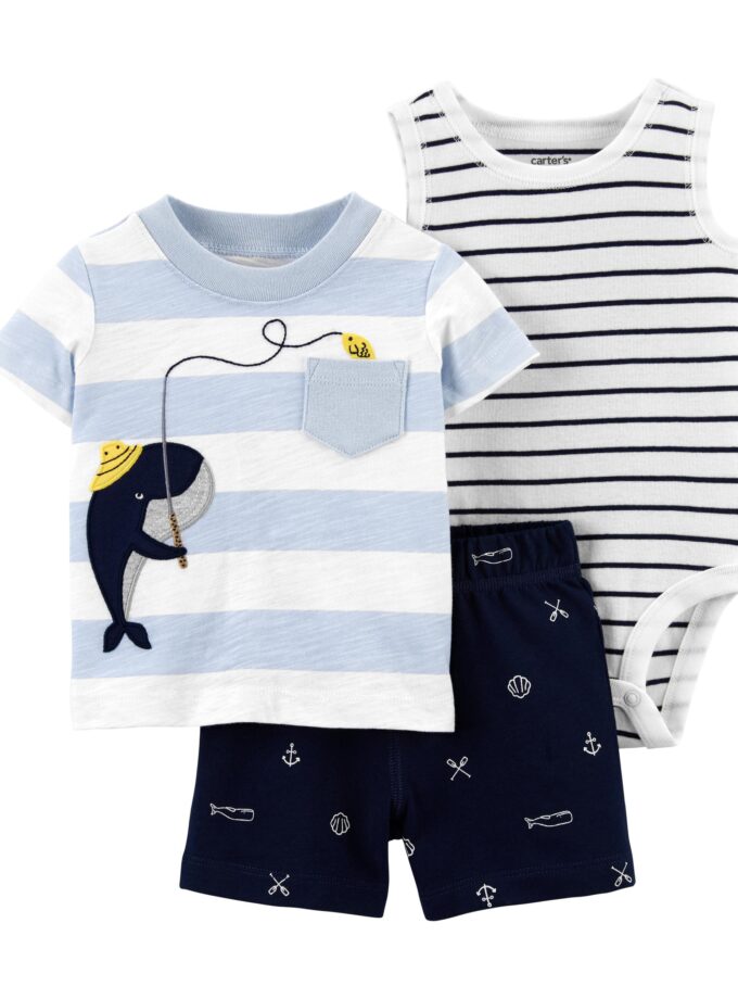 3-Piece Whale Little Short Set, 12M