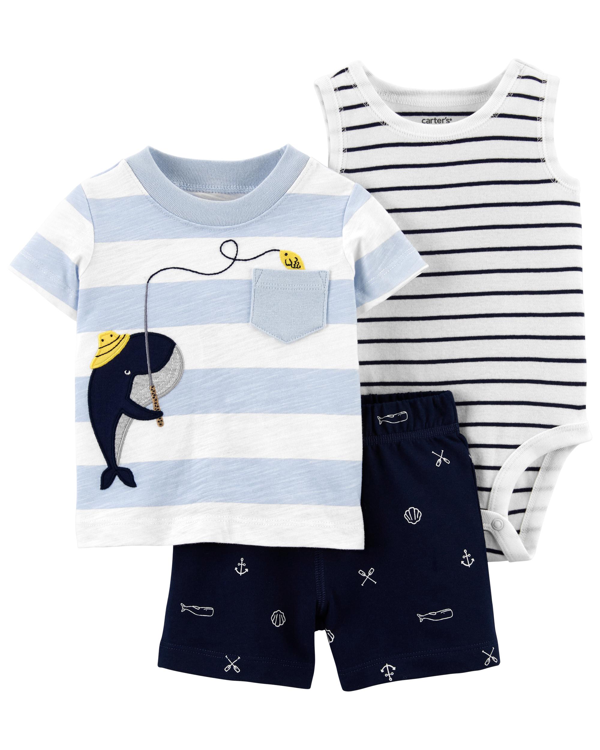 3-Piece Whale Little Short Set, 12M