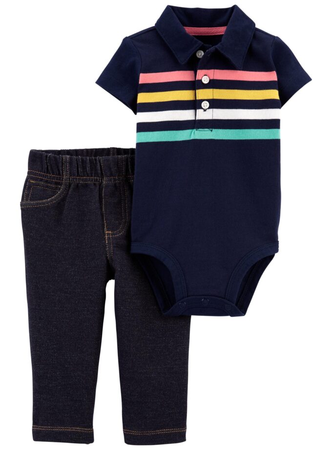 2-Piece Striped Bodysuit Pant Set, 9M