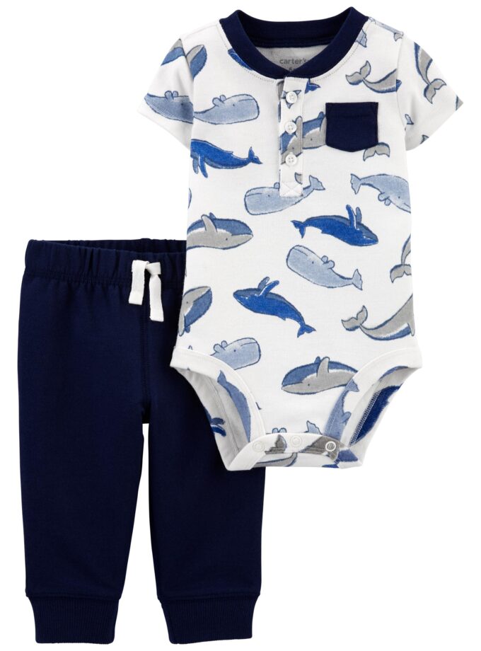 2-Piece Whale Bodysuit Pant Set, 9M