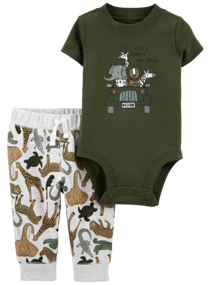 2-Piece Safari Bodysuit Pant Set, 6M