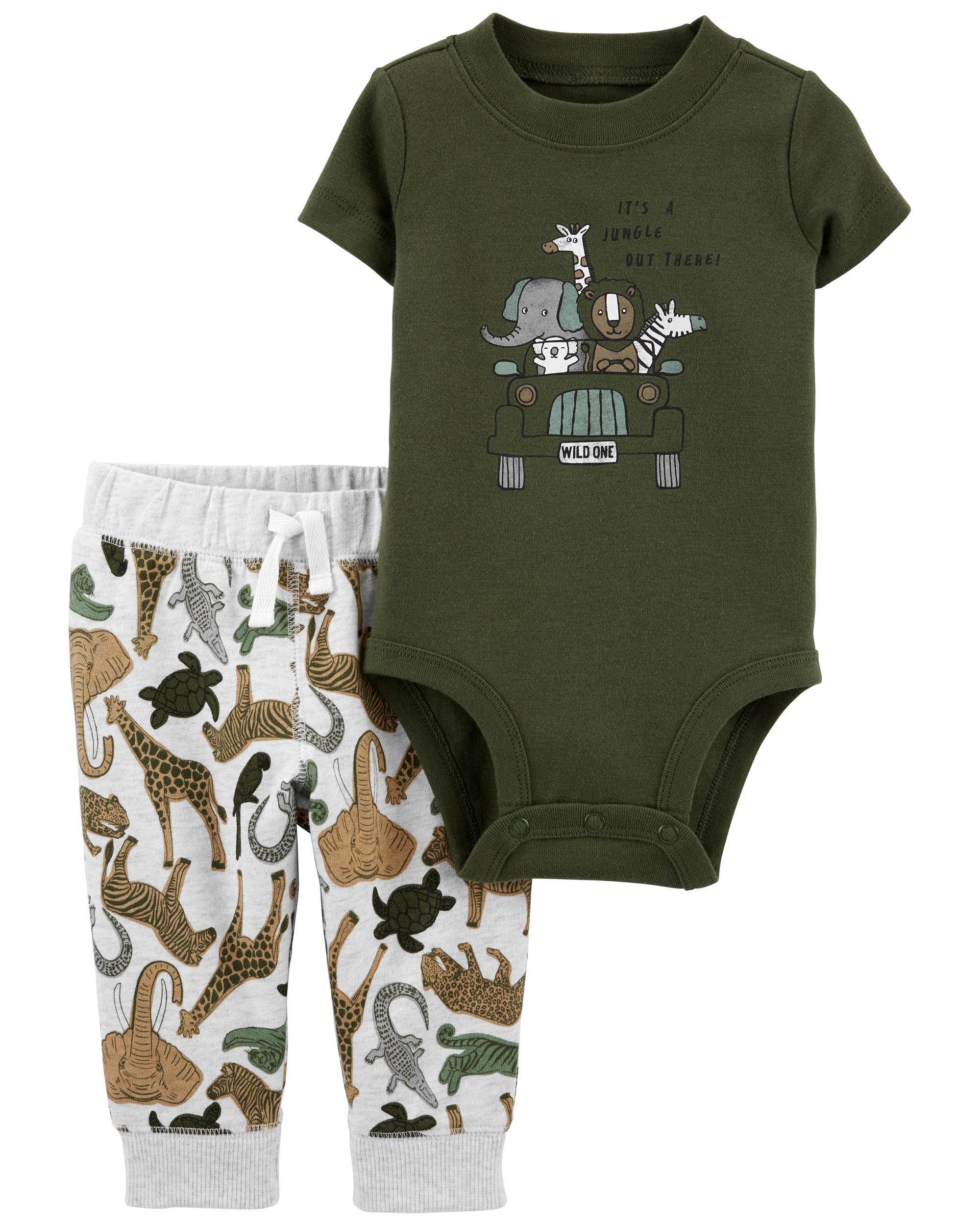 2-Piece Safari Bodysuit Pant Set, 6M