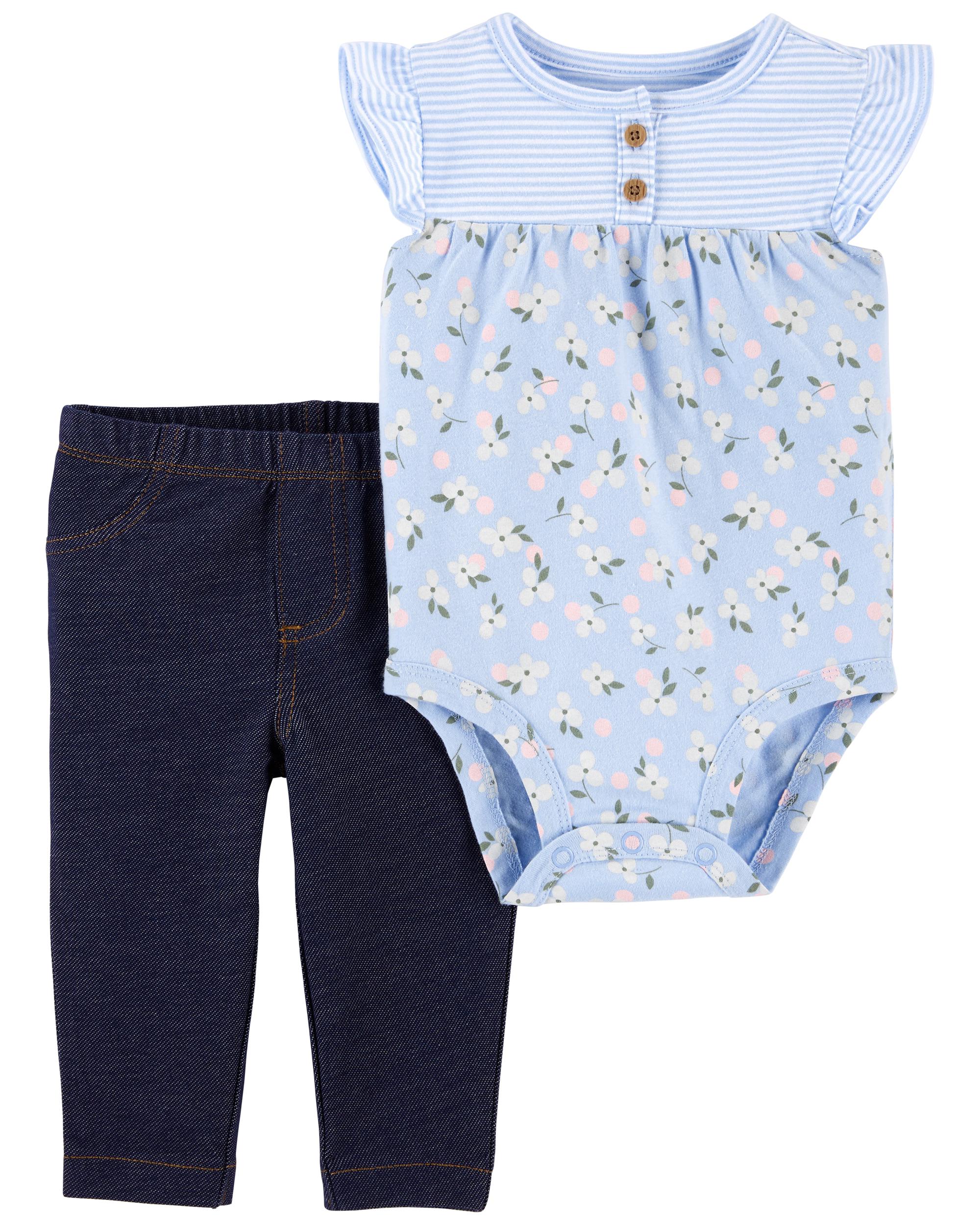 2-Piece Floral Bodysuit Pant Set, 24M