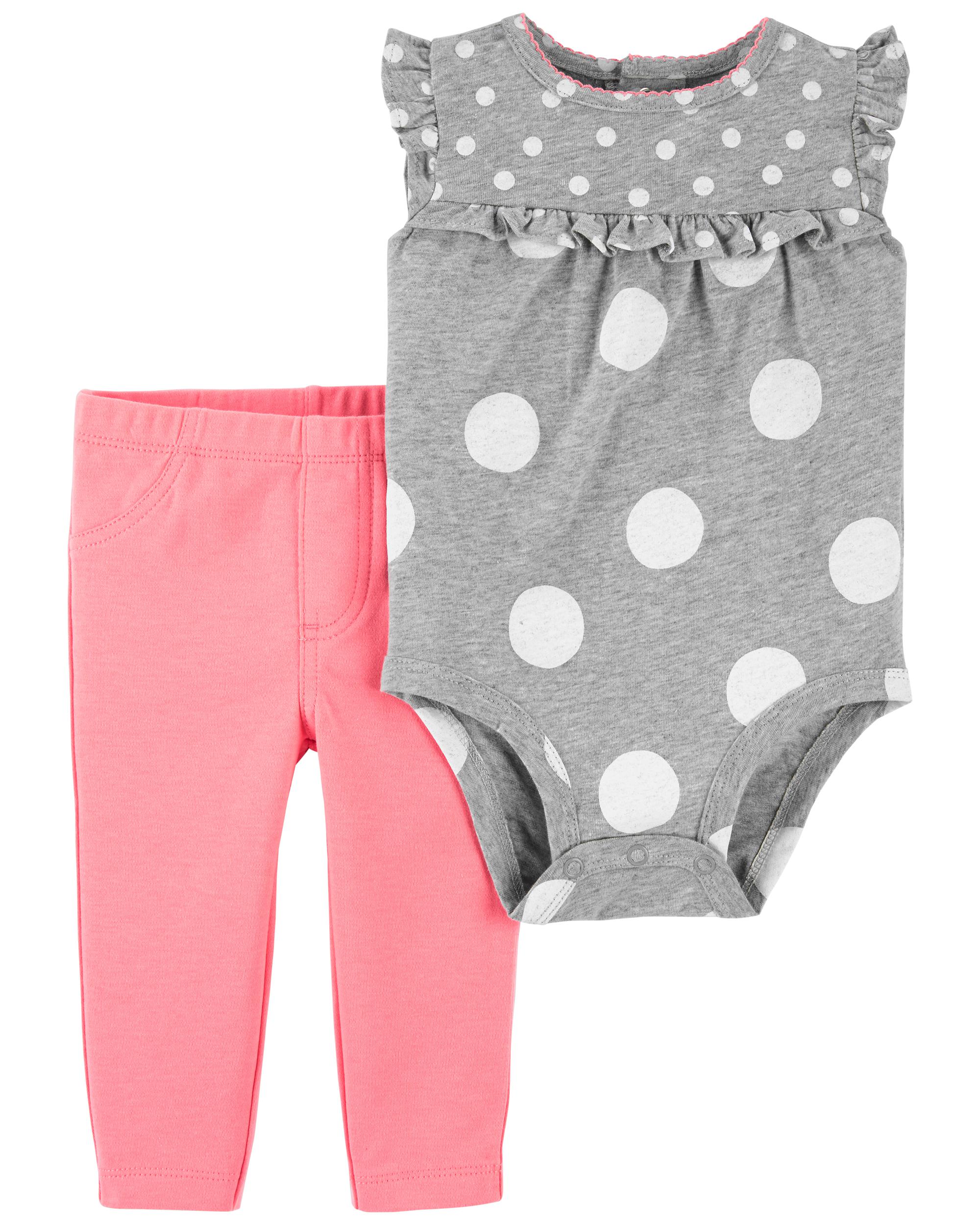2-Piece Polka Dot Bodysuit Pant Set, 3M