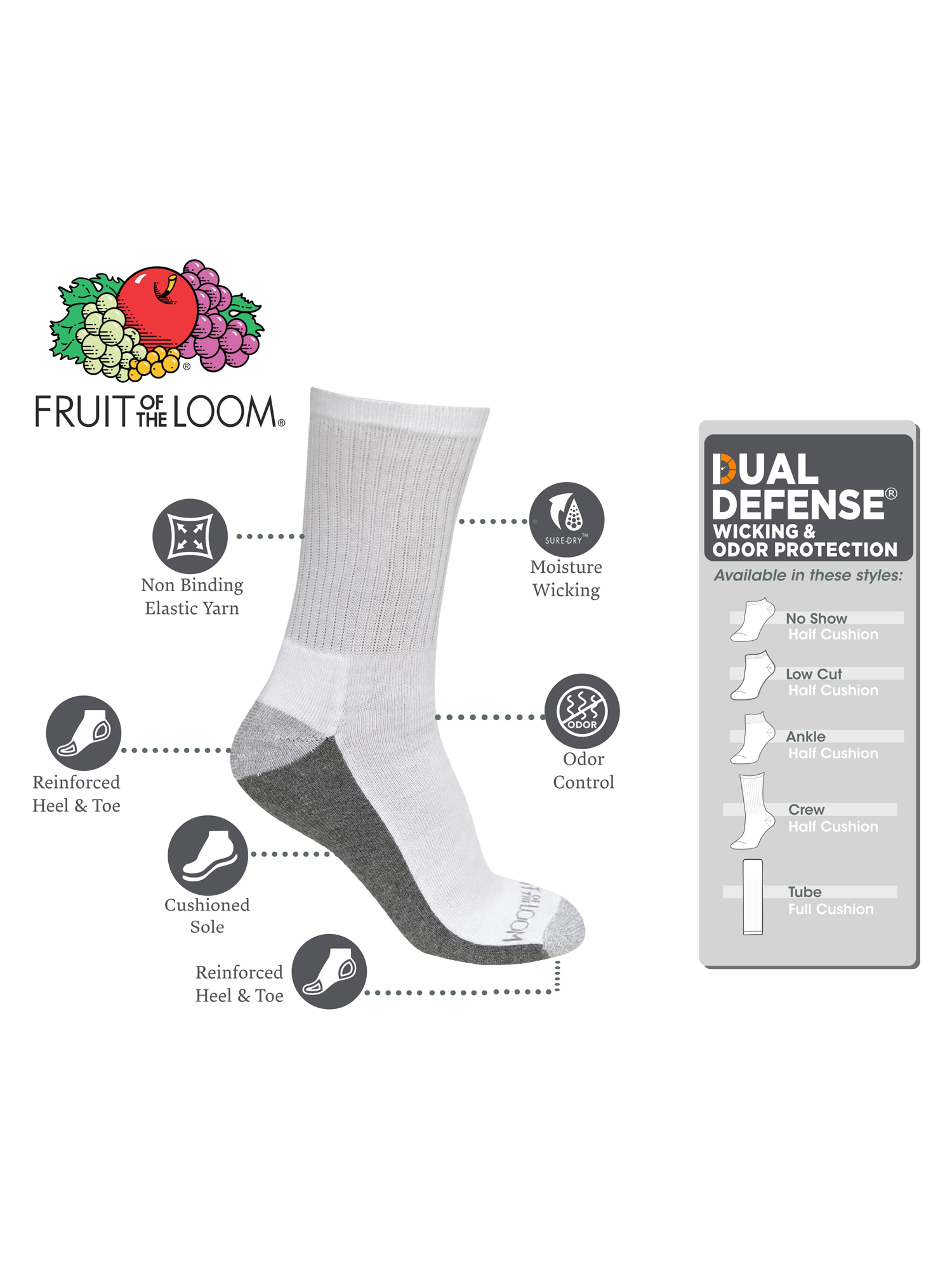 Fruit of the Loom Men's Dual Defense Cushioned Crew Socks, 12 Pack size 6-12 - Image 4