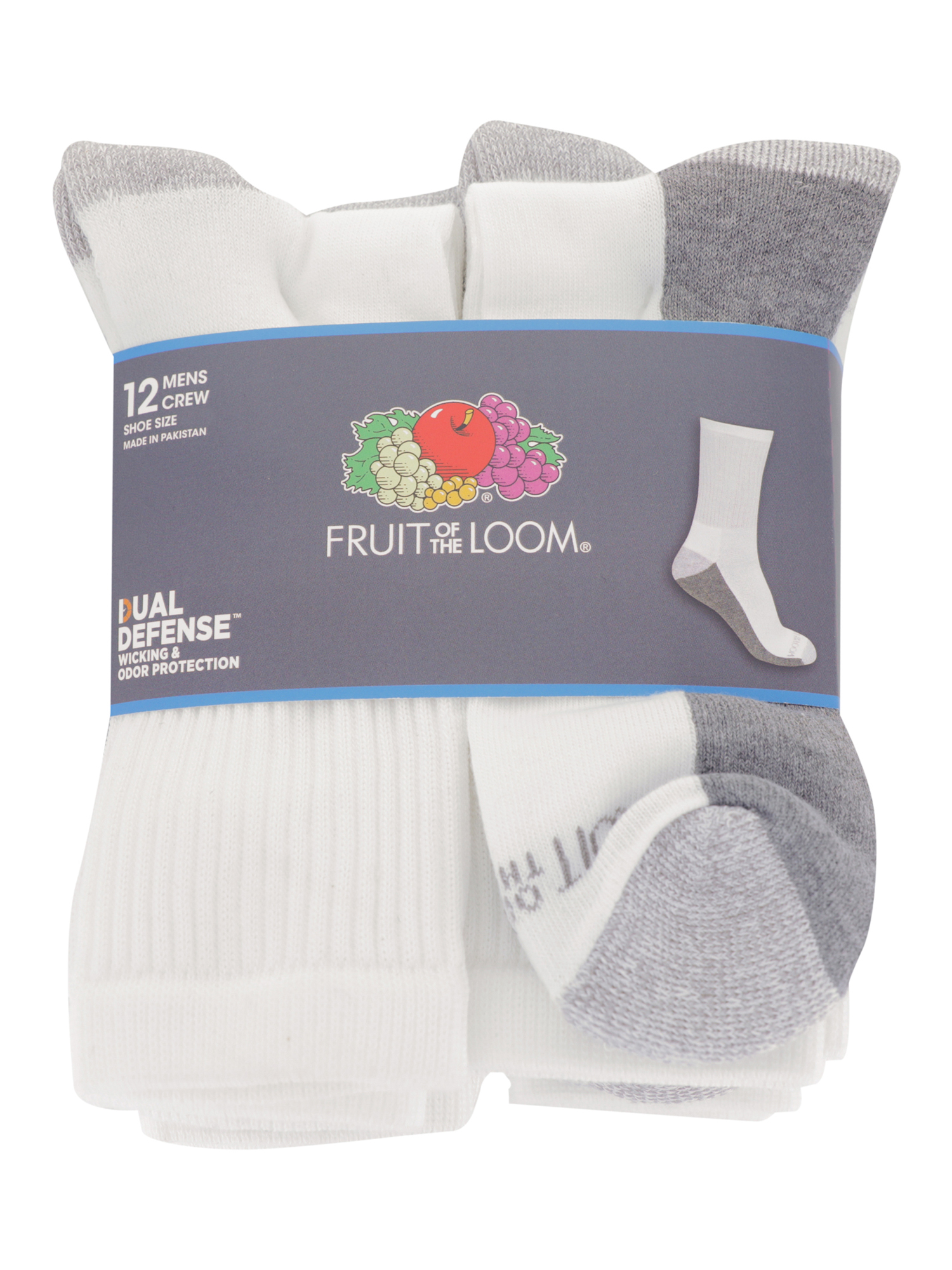 Fruit of the Loom Men's Dual Defense Cushioned Crew Socks, 12 Pack size 6-12