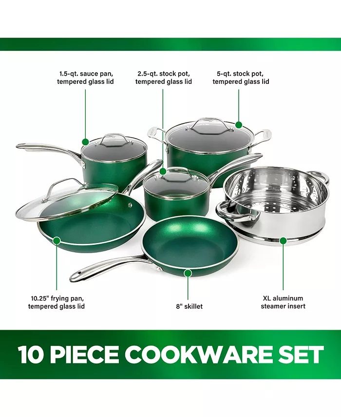 Grinite Stone Diamond 10-Piece Nonstick Diamond Infused Cookware Set - Image 3