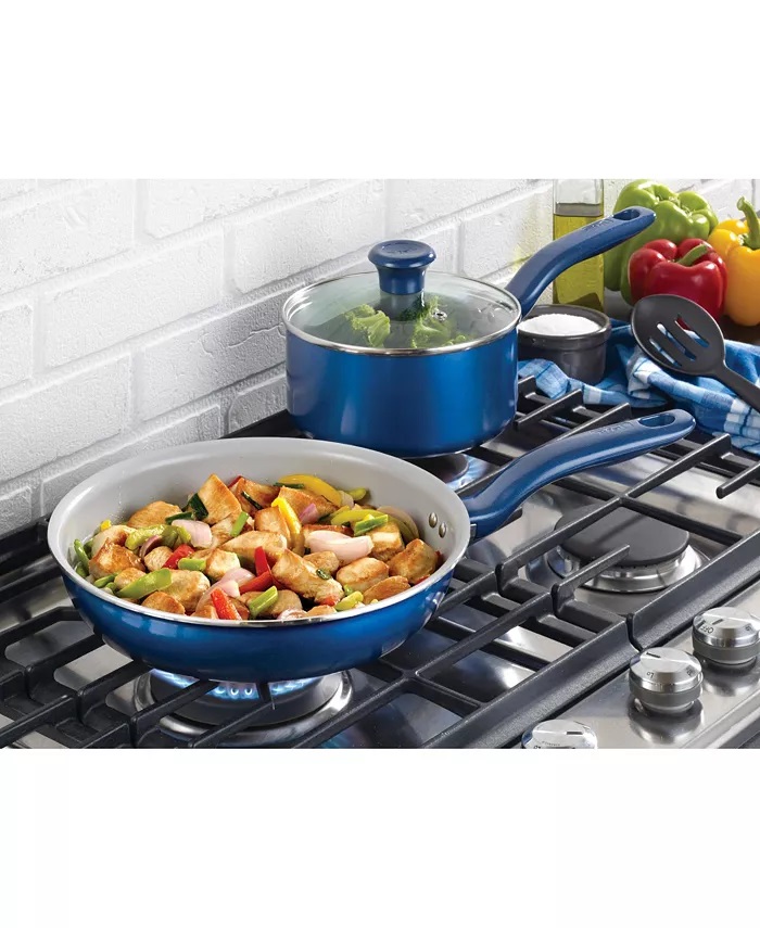 T-Fal Initiatives Ceramic 14-Pc. Cookware Set, Blue - Image 3