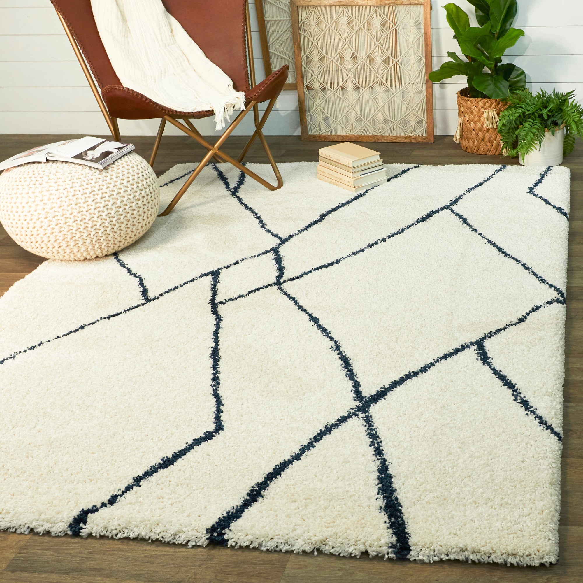 Ayden Abstract Shag Area Rug 5'3" x 7' - Navy