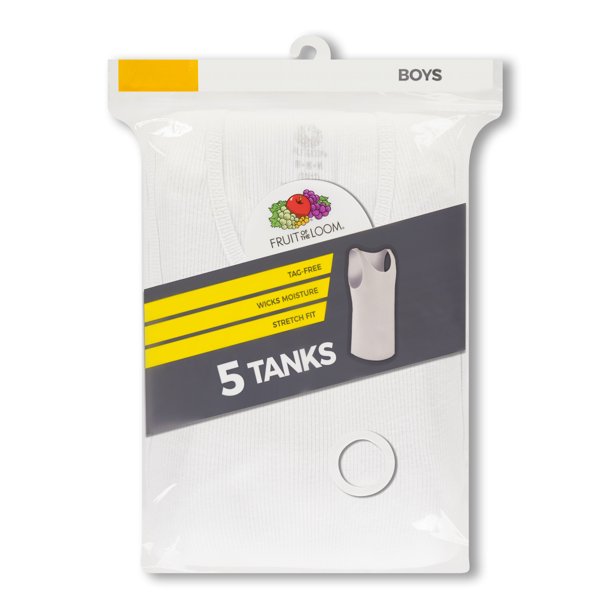 Fruit of the Loom Boys White Tank Undershirts, Pack of 5, 10-12Y - Image 2