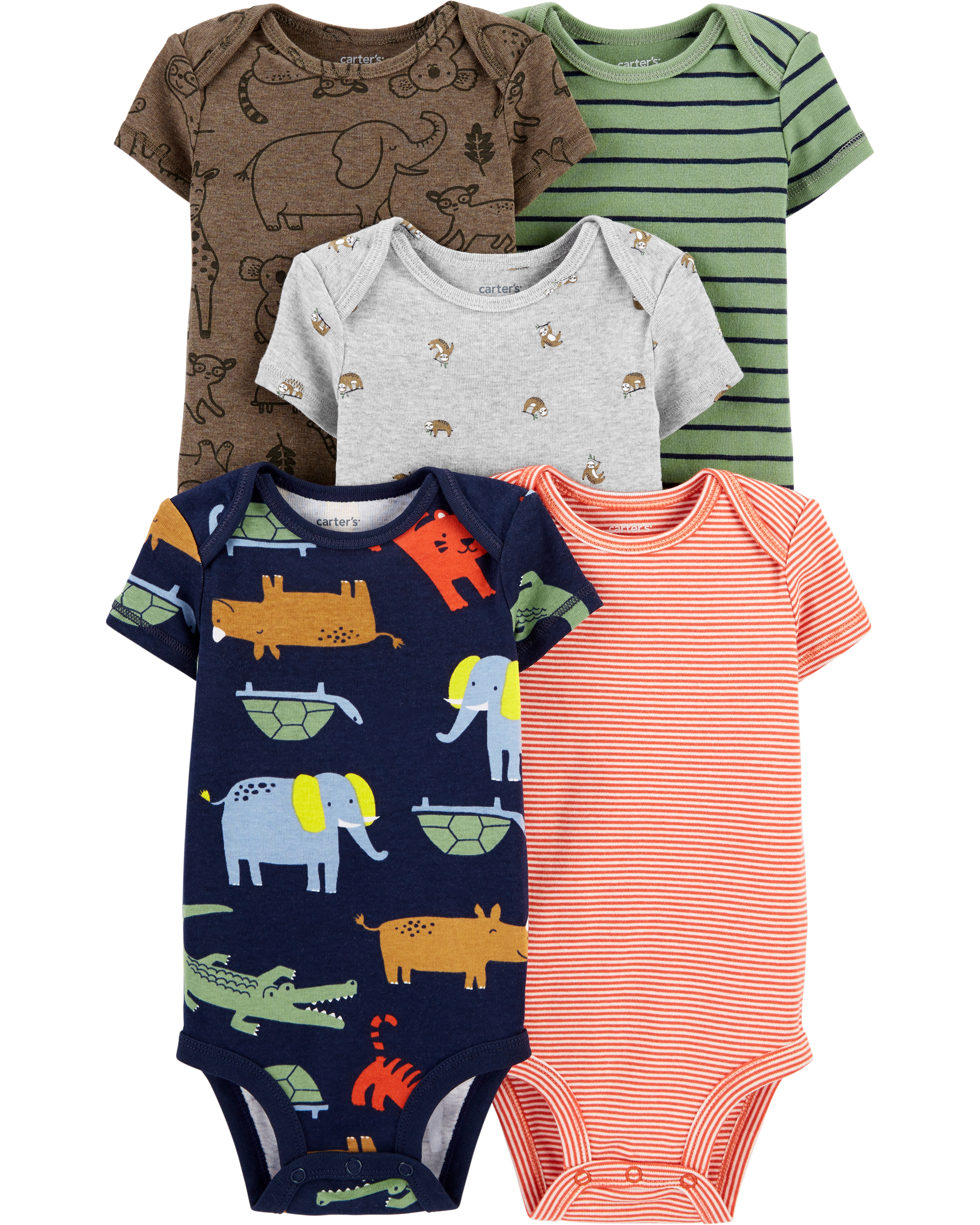 5-Pack Safari Original Bodysuits, 6M