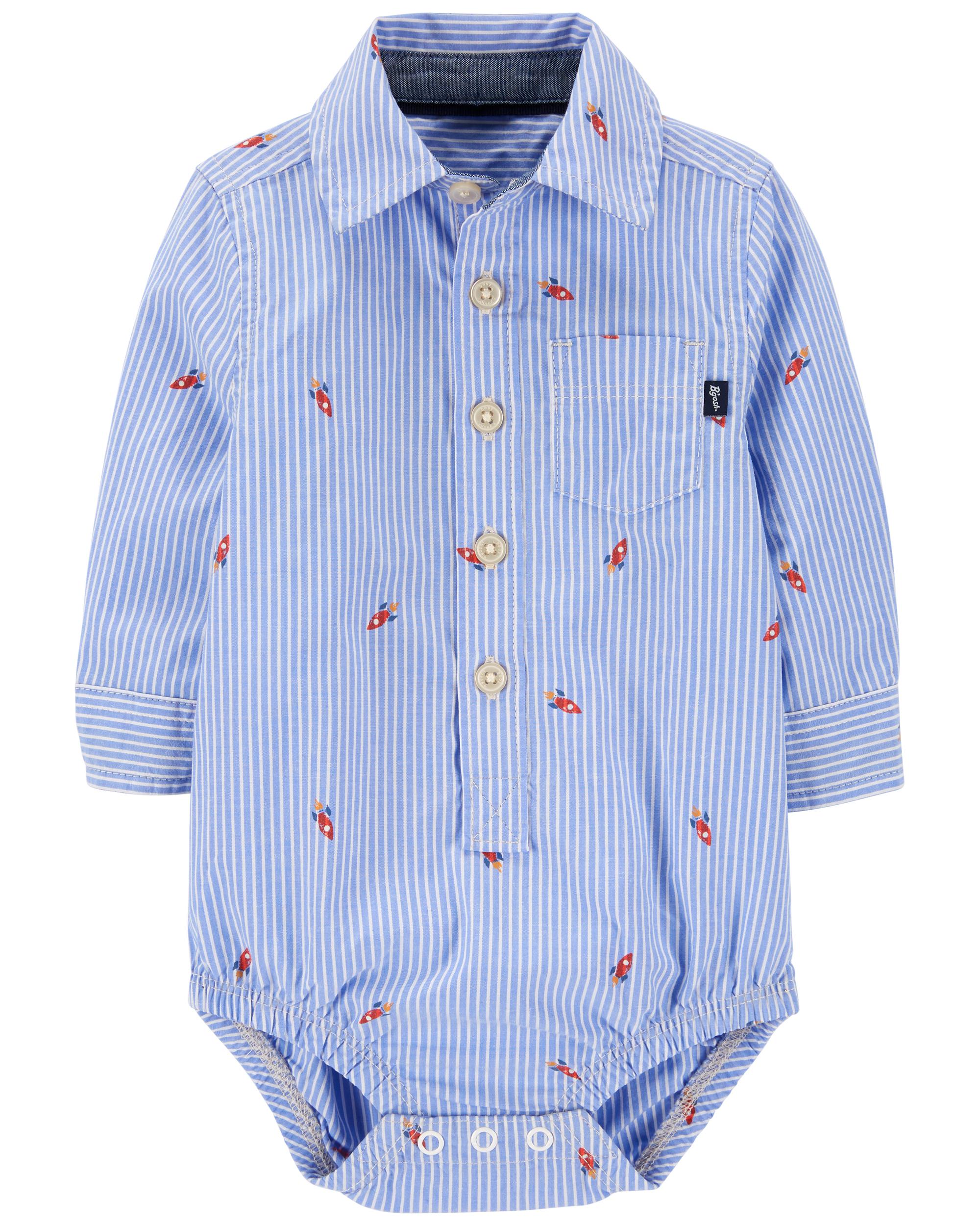 Stripe Rocketship Button-Front Bodysuit, 12M