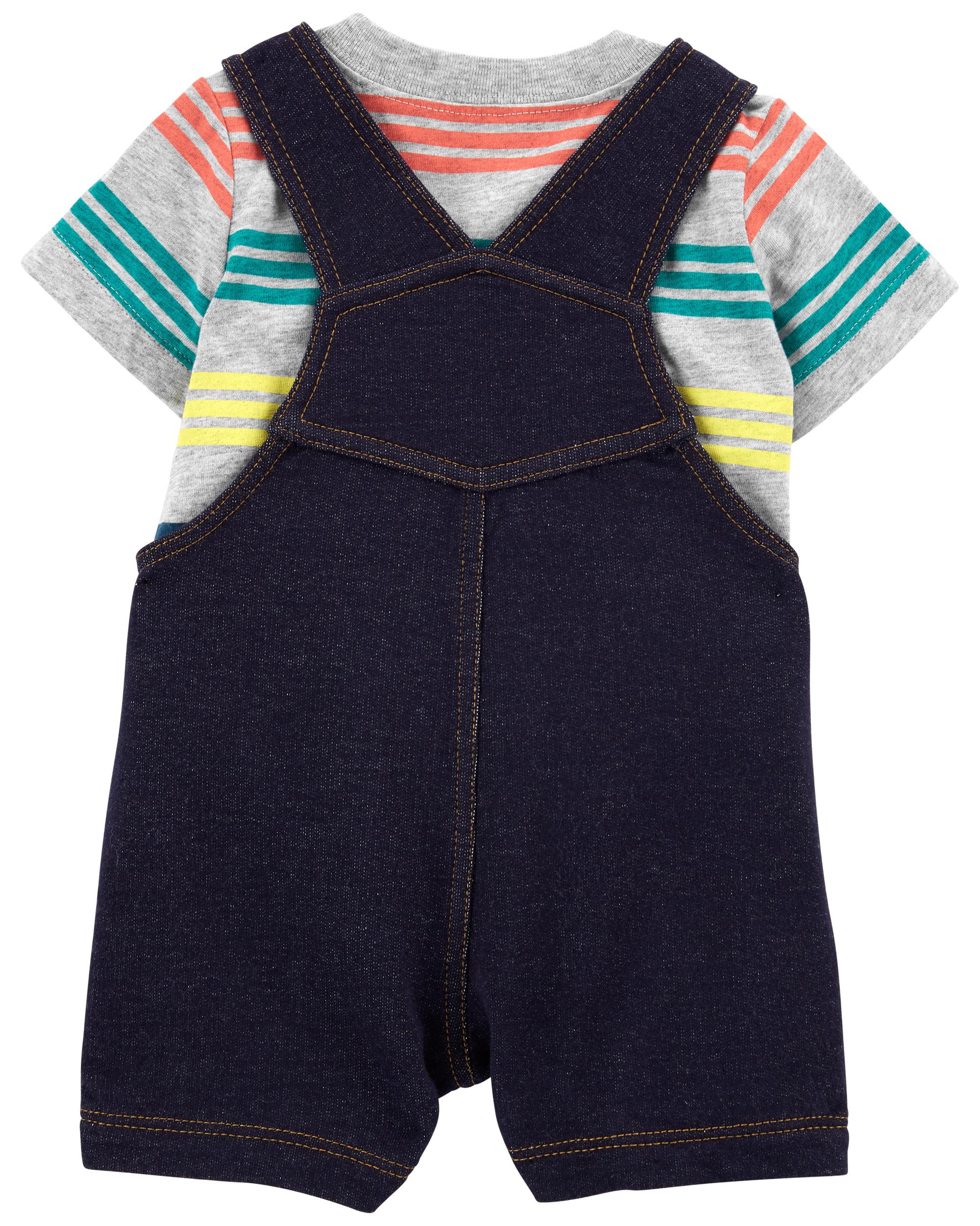 2-Piece Tee & Knit Denim Shortalls, 24M - Image 2