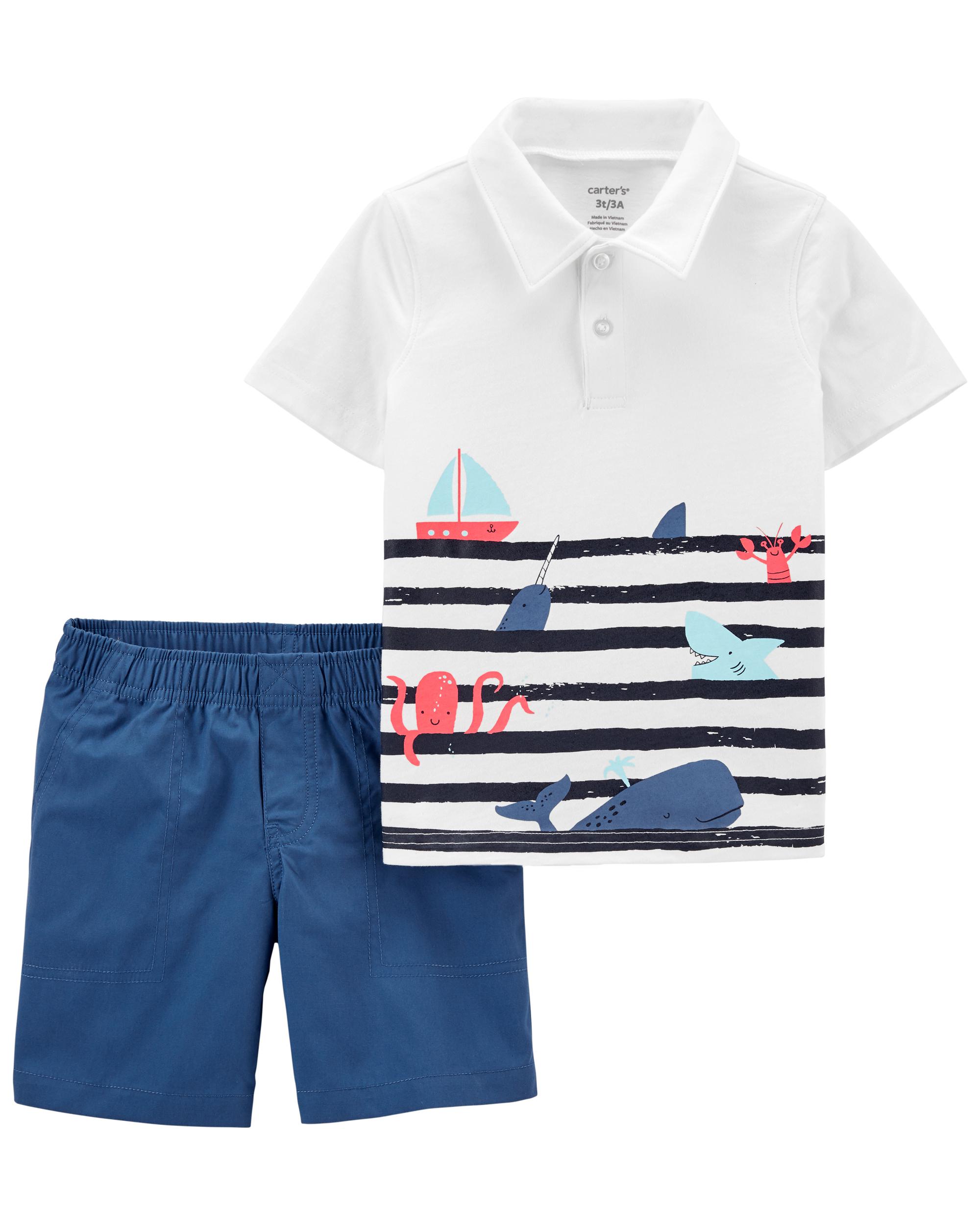 2-Piece Jersey Polo & Poplin Short Set, 9M