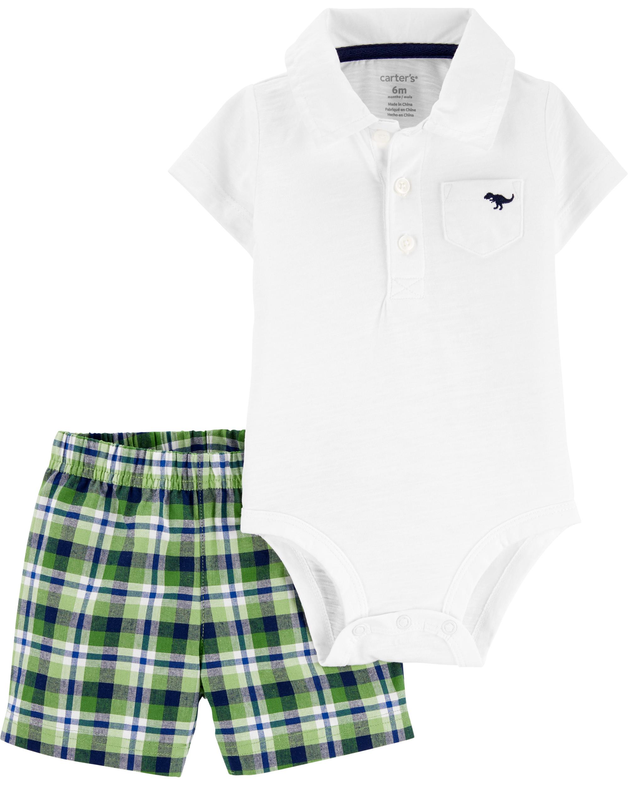 2-Piece Polo Bodysuit Short Set, 9M