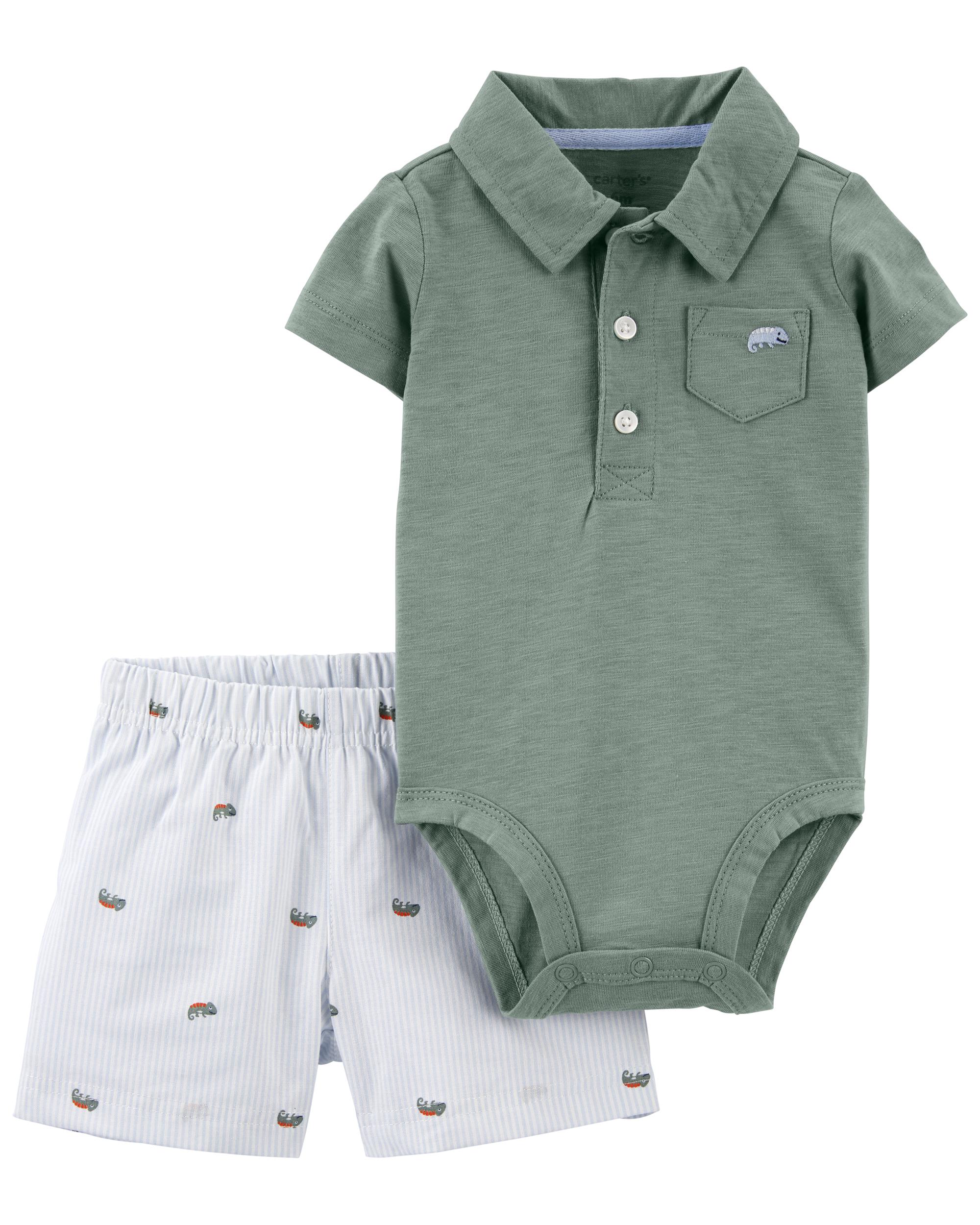 2-Piece Polo Bodysuit & Short Set, NB