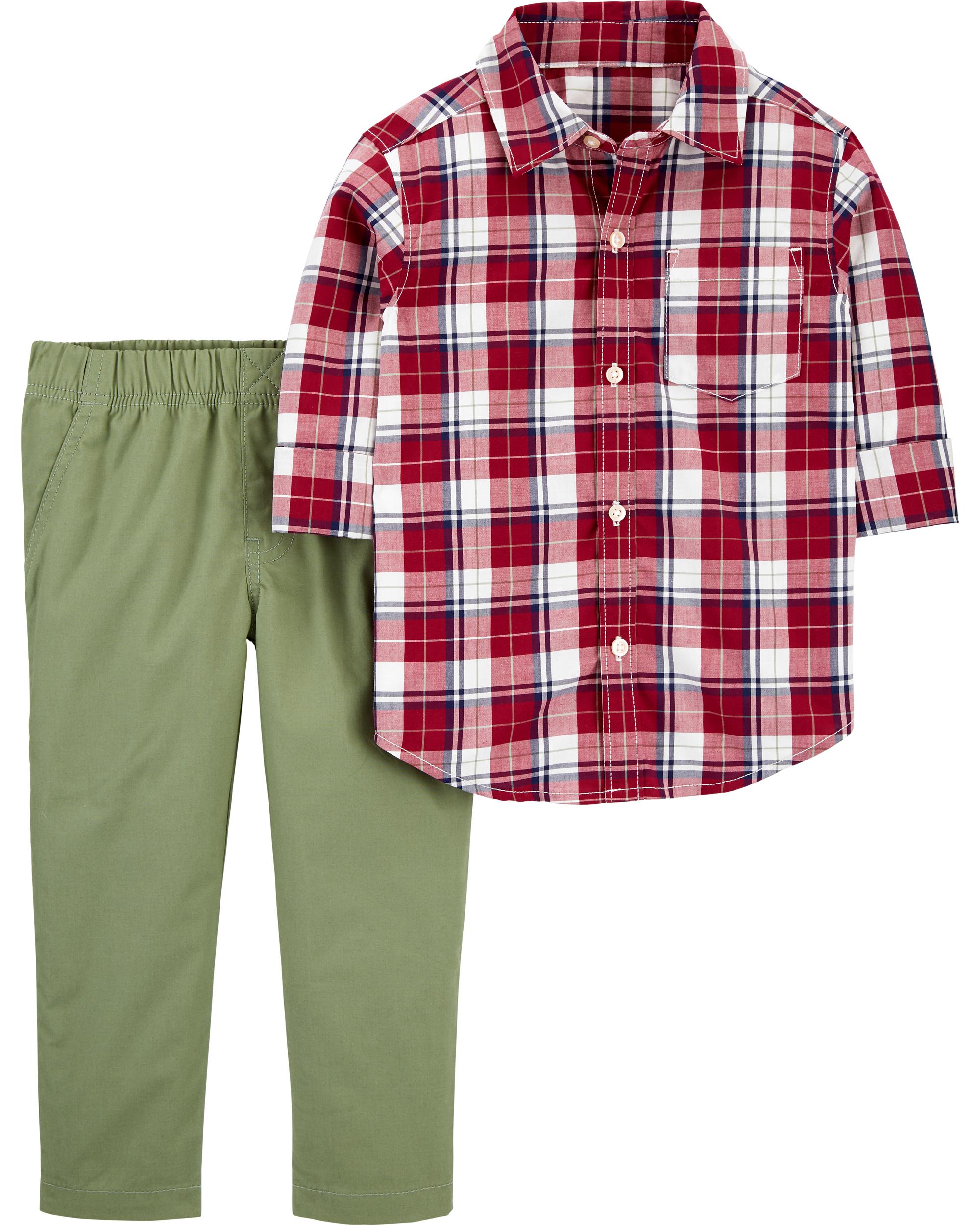 2-Piece Gingham Button-Front & Pant Set, 5T