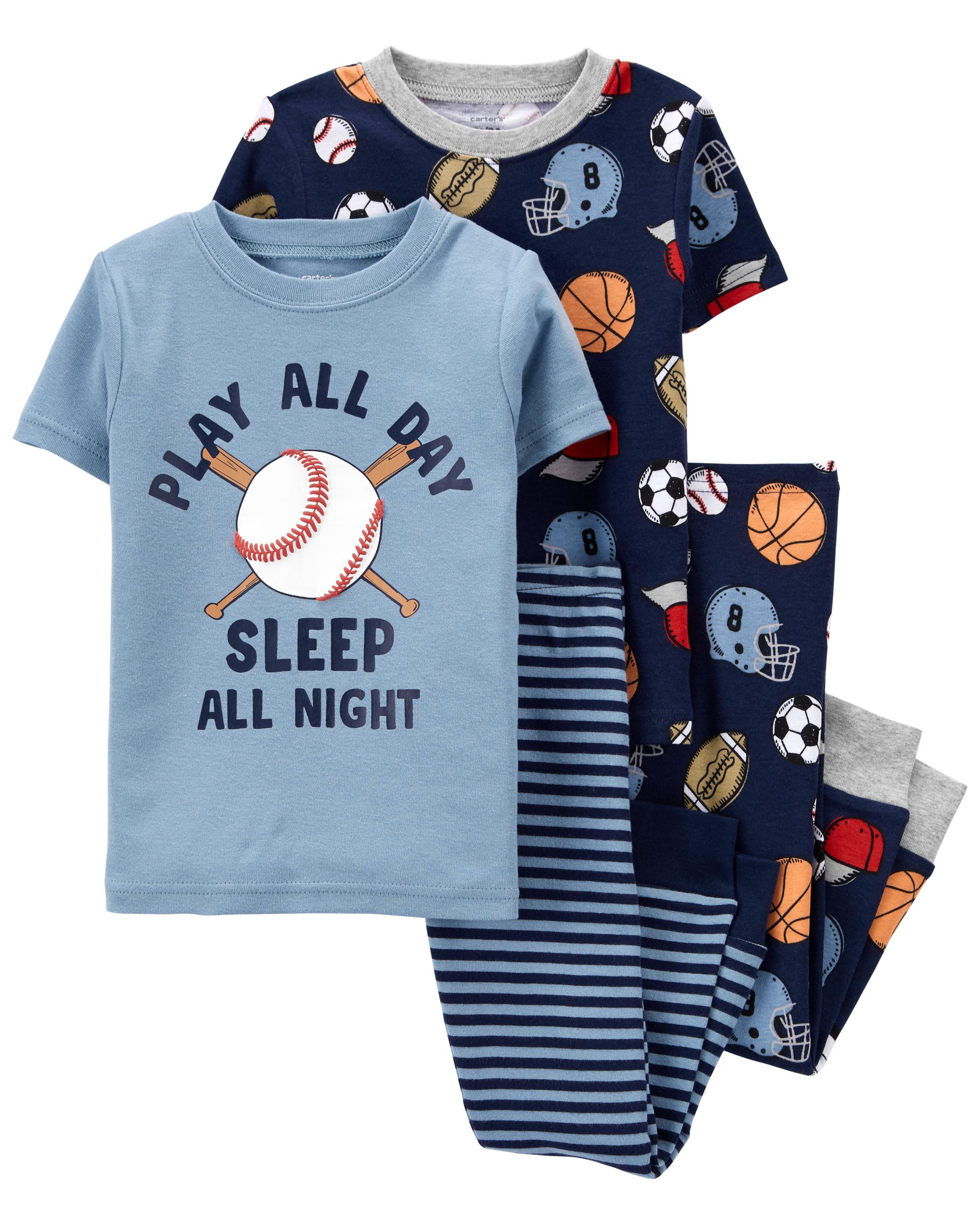 4-Piece Baseball 100% Snug Fit Cotton PJs, 3T